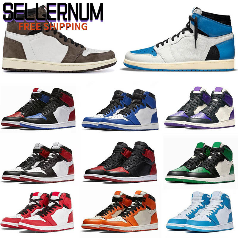 

Jumpman 1 1s Basketball shoes High Cut UNC Mens Women OG University blue Fearless Obsidian Top Quality Banned Bred Toe Chicago Men Sport, Box