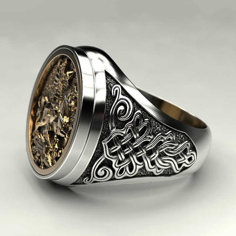 

Punk Cool Male Finger Ring Two-color Gold Metal Roman Soldier Malone Fashion Jewelry Vintage Knight s Ancient, Silver