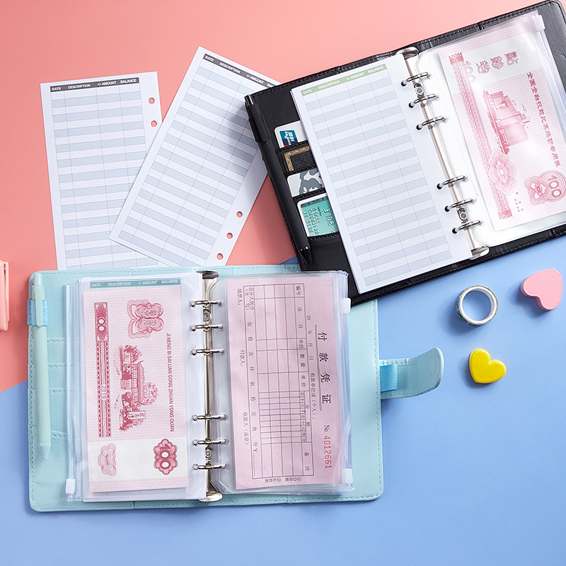 

A6 Notepads Binder Cover with 8PCS PVC Binder Pockets and 12PCS Expense Budget Sheets for Money Receipts Budgeting Organizer, Purple;pink