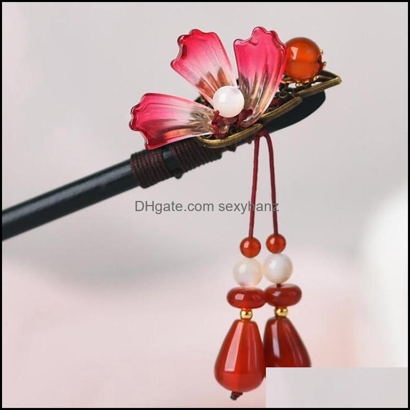 

Hair Clips & Barrettes Handmade Shell Quartz Stone Crystal Pin Vintage Wood Sticks Sandalwood Flower Hairpin Headdress Women Jewelry Drop De