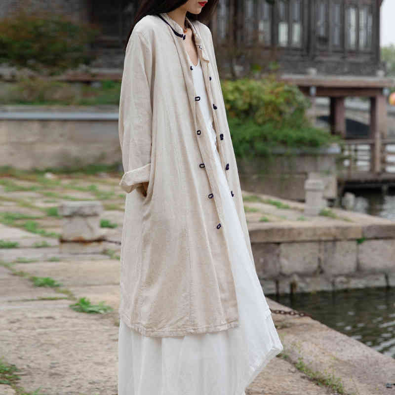 

Johnature Women Chinese Style Shirts And Tops Long Sleeve Cotton Linen Blouses Spring Vintage Button Female Shirts 210521, Black