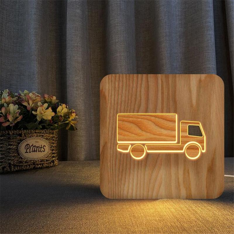 

Night Lights Van Excavator Car Truck Lamp Ins LED Table Christmas Model Wood Nightlight Decoration Children's Room Light