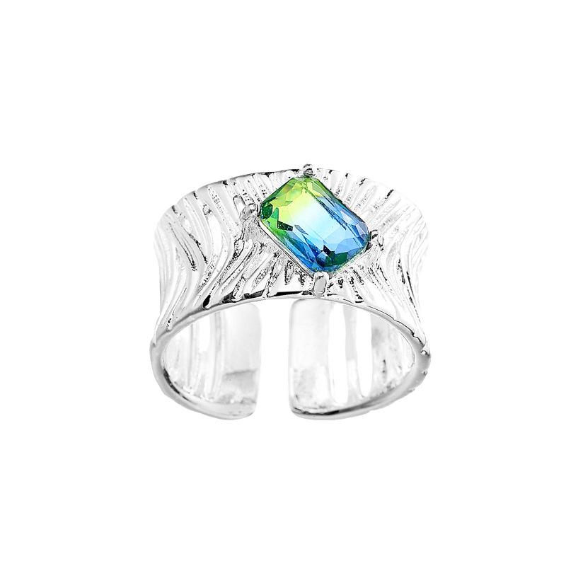 

Wedding Rings Shining Trend Irregular Geometric Square Green Gradient Crystal Rhinestone Zircon Open Adjustable Metal Ring For Women Gift, Slivery;golden