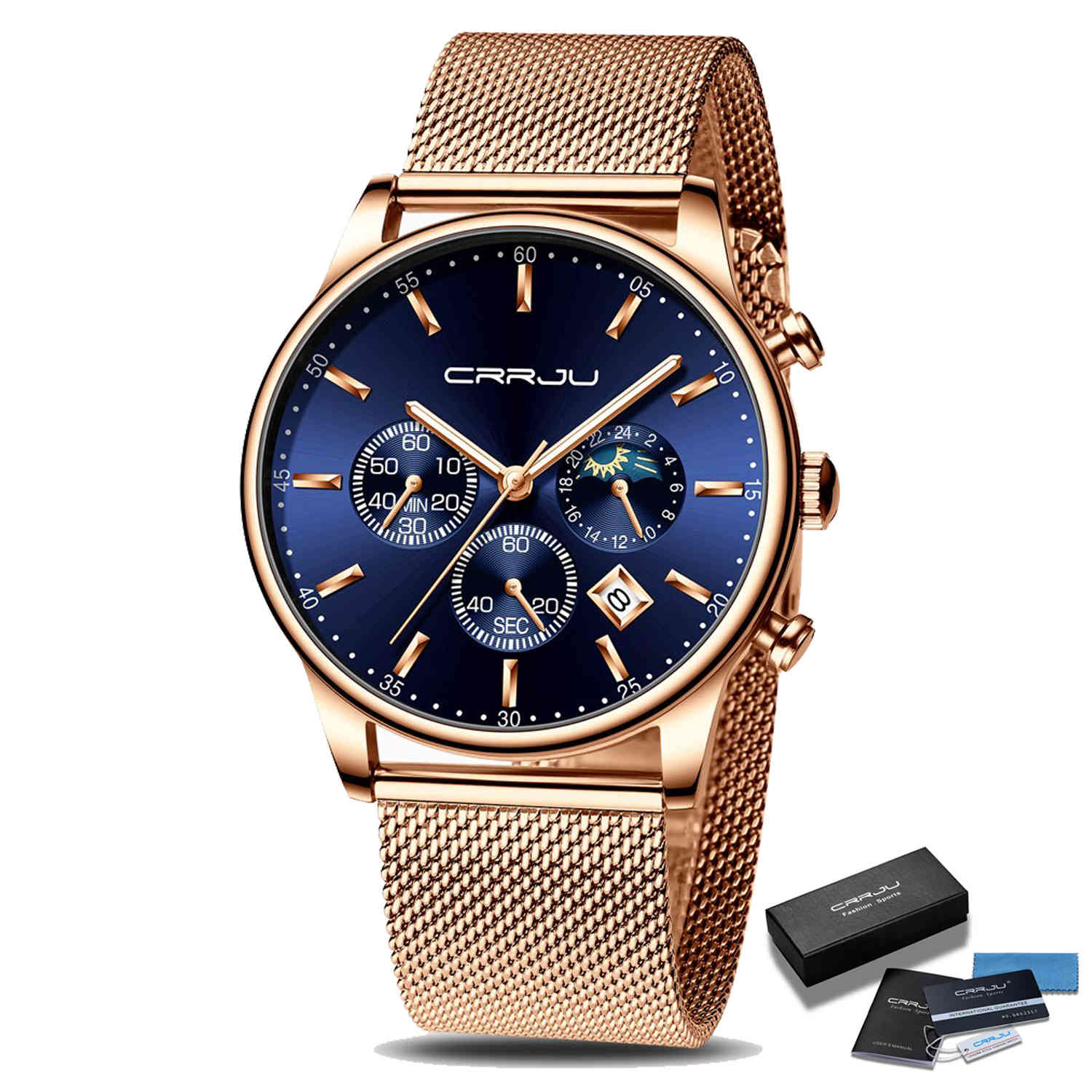 

Mens Watches CRRJU Men's Fashion Casual Waterproof Quartz Watches Male Rose Gold Sport Mesh Belt WristWatch Relogio Masculino 210517, Black rose black