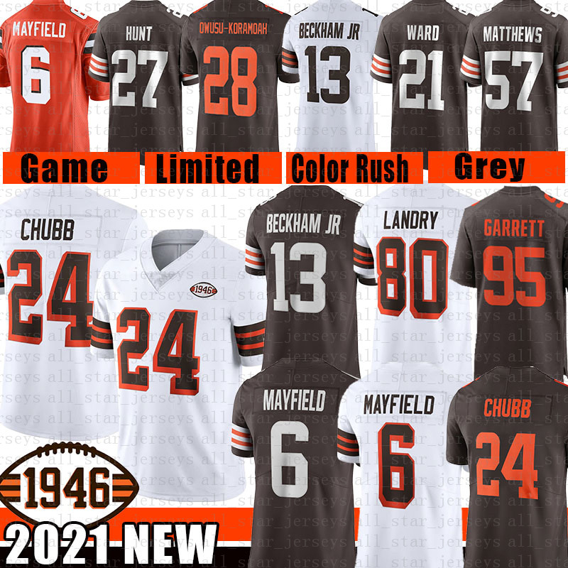 

24 Nick Chubb Baker Mayfield Football Jersey Odell Beckham Jr. Jarvis Landry Myles Garrett Jeremiah Owusu-Koramoah Newsome II Clevelands Ward Brown Kareem Hunt Kosar, Youth size s-xl (bulang)