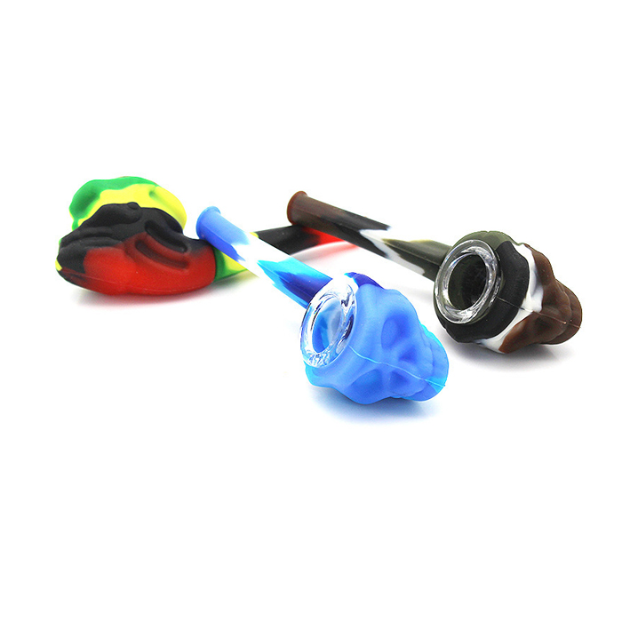 

Silicone Tobacco Pipe Glass Bong Skull Shaped Smoking Pipes Portable Marble Color 4.3 inch With bowl VS Dab Rigs Water Bongs