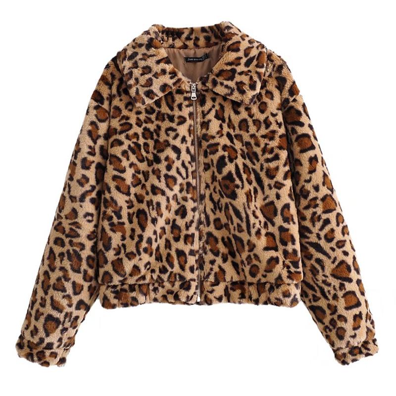 

Women's Jackets Woman Elegant Leopard TurnDown Collar Long Sleeve Jacket 2021 Autumn Fashion Female Zipp Er Ladies Casual Outerwear, Black;brown
