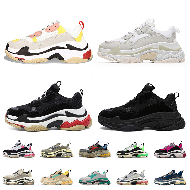 

Pairs 17FW Triple s Sneakers Women Mens Luxurys Designers Run Shoes Crystal Bottoms Clear Sole Loafers Vintage White Black Volt Red Sports Trainers, A49 36-40