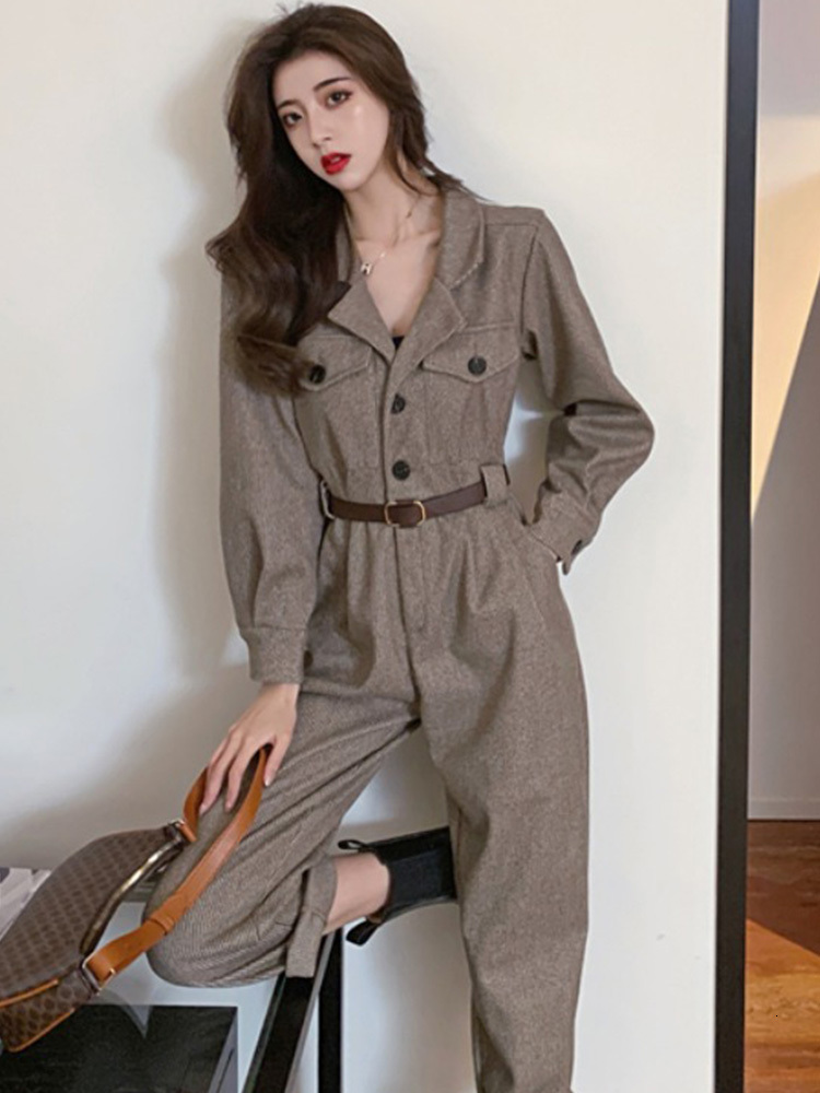 

Women's Jumpsuits & Rompers Female jumpsuit autumn with cleavage in her pockets ankle length straight cargo pants high street wear overalls VKEB, 1# shoe box