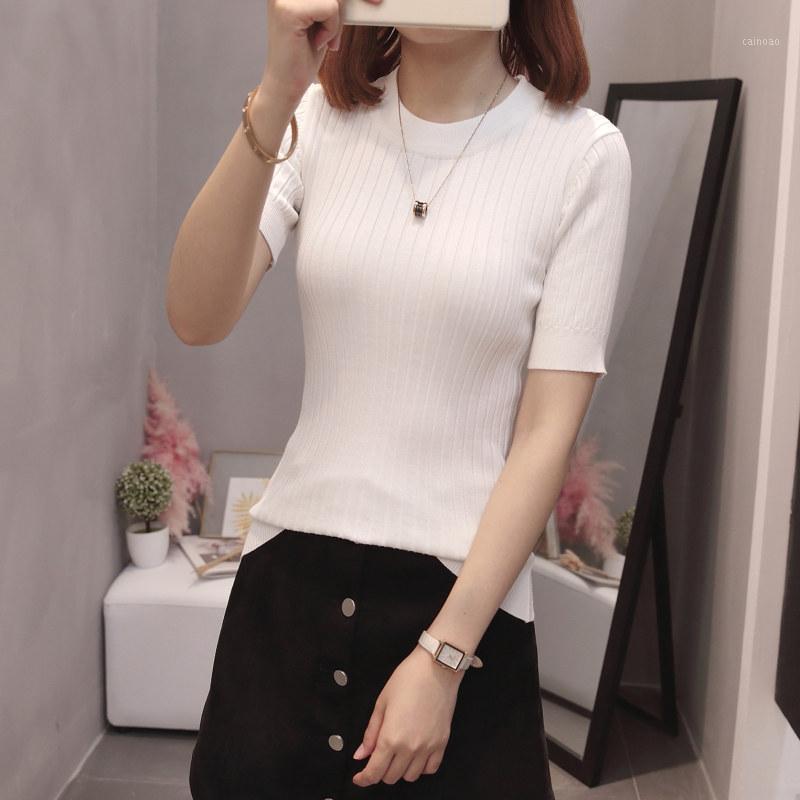 

Women's Sweaters 2021 Autumn Women O Neck Short Sleeve Slim Pullover Thin Knitted Tops, Halfsleeve deepgreen