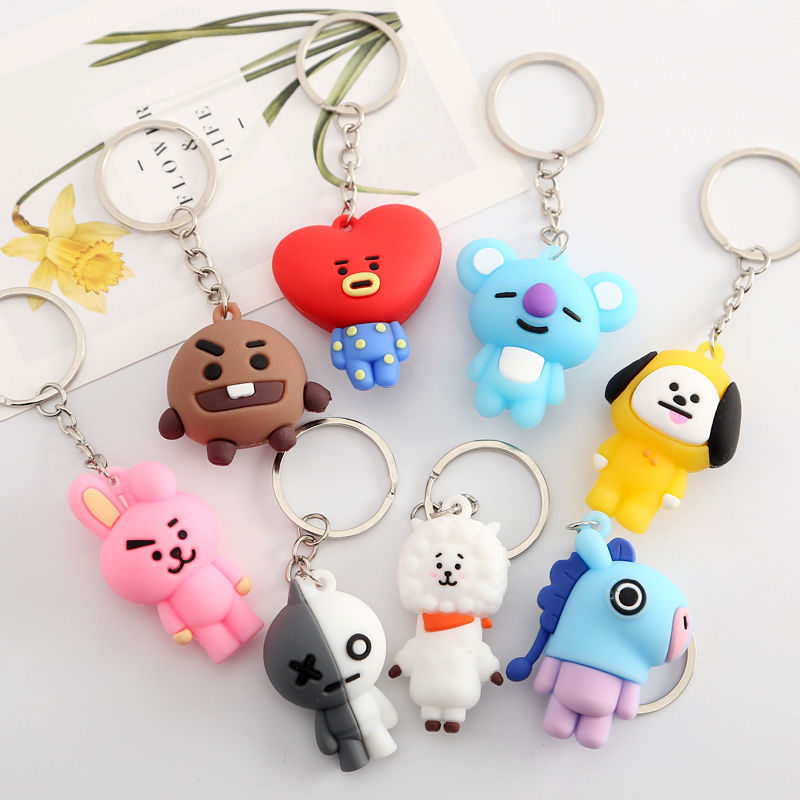 

BT21 BTS Bulletproof Boy Cartoon Car Key Chain Luggage Car Accessories Ring Pendant Resin Doll Keychain, Customize