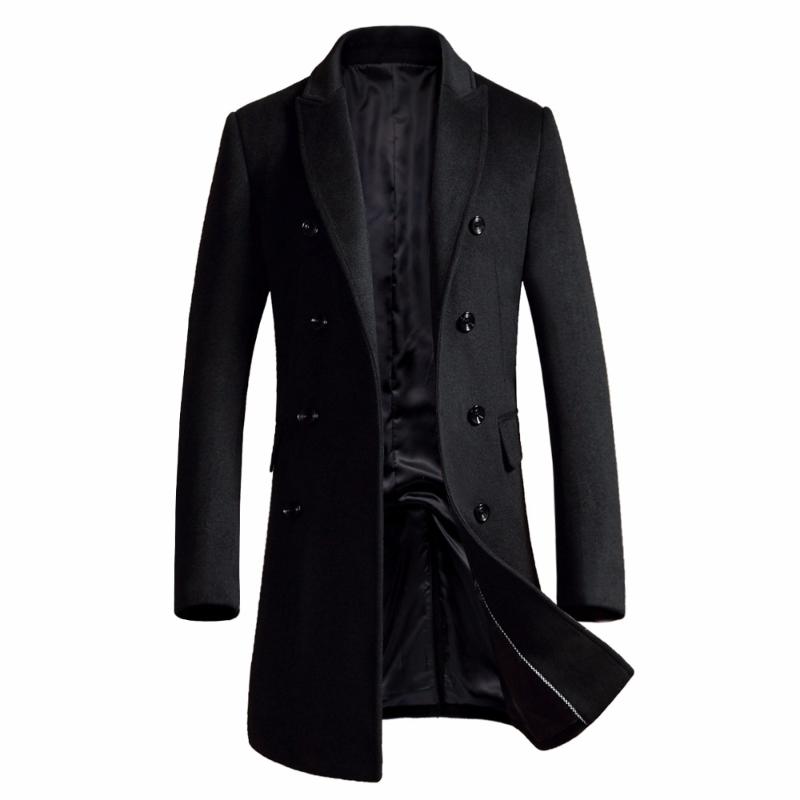 

Men's Trench Coats Shanghai Story Men Wool Jackets Fall Winter Brand Middle Long Warm Overcoat Mens Cashmere Coat, Black
