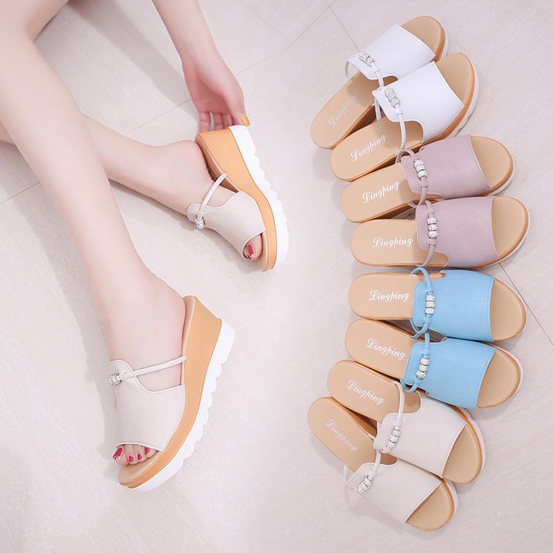 

Female Korean Summer Sandals Shoes Slippers A Muffin Outdoor Slope With Thick Bottom Are Cool, White 1