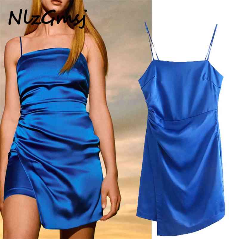 

Satin Dress Summer Ruched Mini Woman Sexy Backless Party e Evening Irregular Vestido 05 210628, As picture