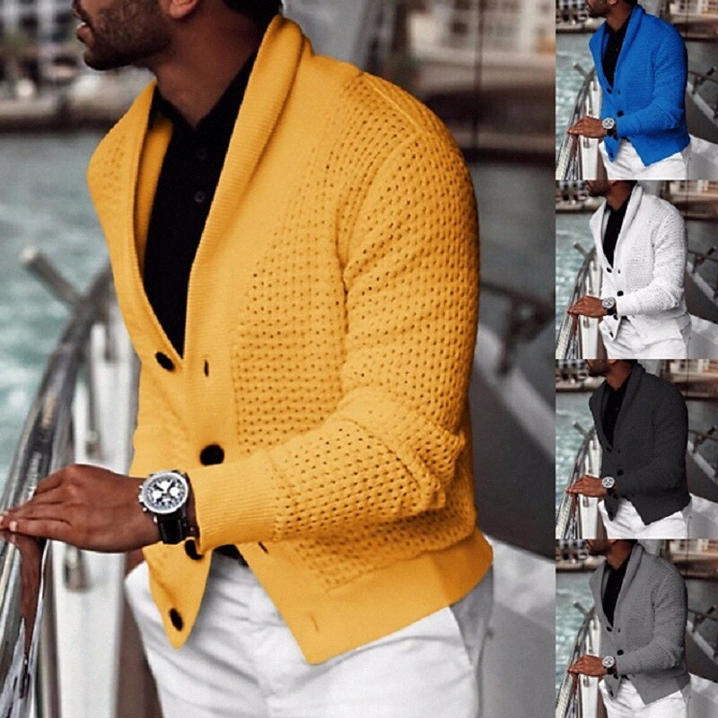 Men's Cardigan Knitted Solid Color Sweaters Long Sleeve Sweater Cardigans Shirt Collar Fall Winter Blue Yellow Gray G4fi#