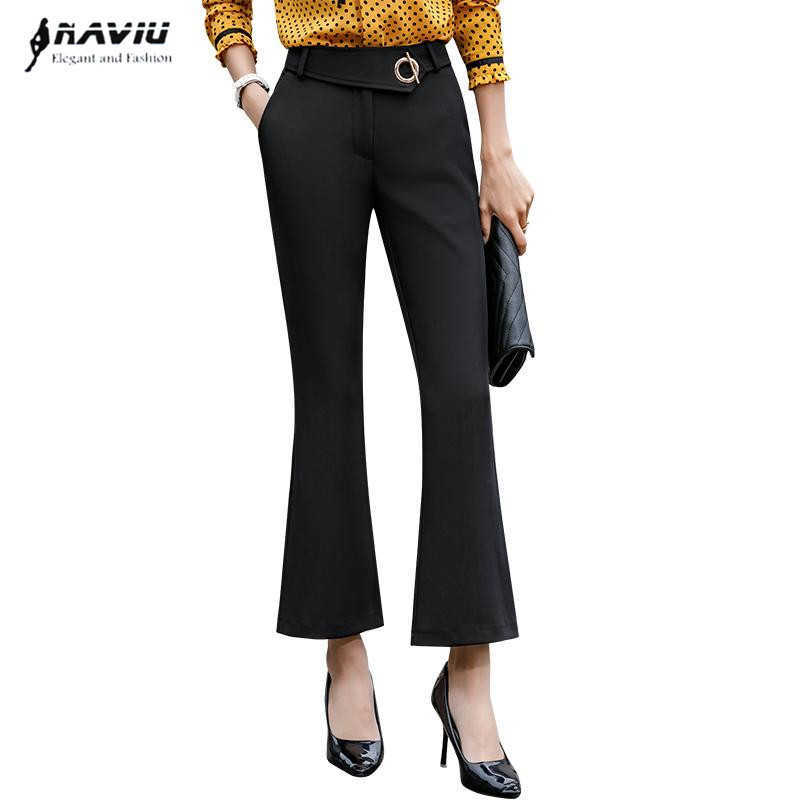 

Spring Fashion Women Slim Mid Waist Flare Pants Office Ladies Split Ankle-Length Professional Trousers 210604, Black pants