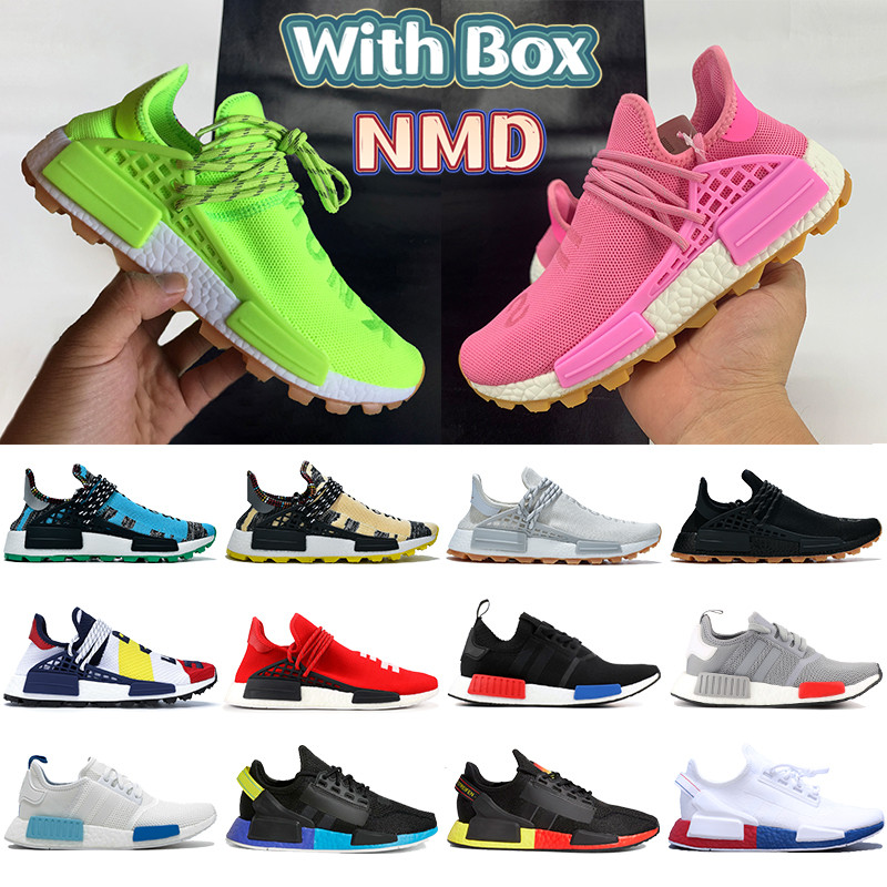 

With box NMD Human Race mens running Shoes know soul Pharrell Williams Solar Pack oreo R1 V2 triple black white blue women Sneakers, Bubble wrap packaging