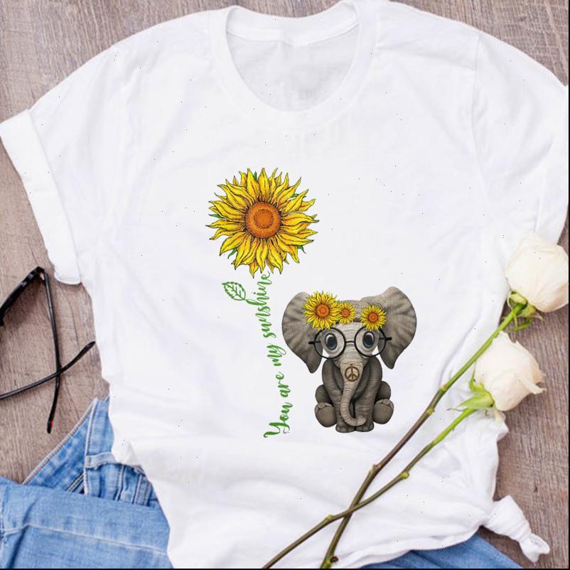 

graphic elephant flower floral women t shirts fashion cartoon clothes tees print clothing female shirt womens, White
