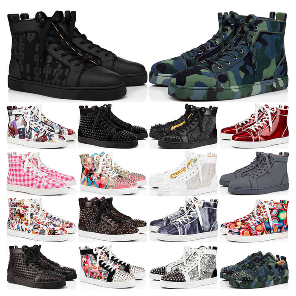 

mens shoes Luxurys Designers red bottoms high low tops studded spikes fashion suede leather black silver women flat sneaker Party yemianbu, 20