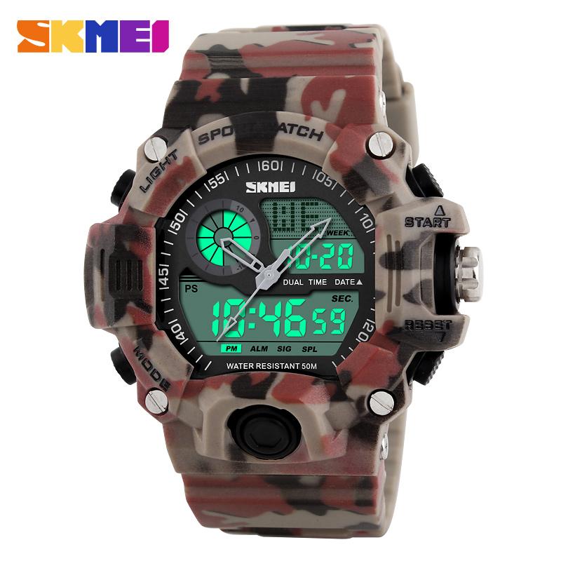 

Dual Display Men Watch Sport Military Wristwatch 12/24 Hour Clocks Chrono LED Male Waterproof Fashion Watches Reloj 1029 Wristwatches, Red