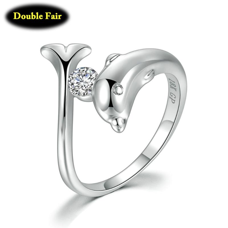 

Cluster Rings 2021 Cute Dolphin For Women Girls Birthday Gift Inlaid With Colorful Birthstone Charm Jewelry Ring DWR788M, Golden;silver