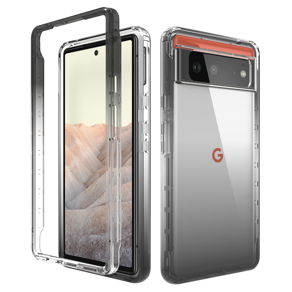 

2 in 1 Full Protection Clear Cases For Google Pixel 6 Pro Cover Transparent Silicone TPU Soft Casing Colorful Gradient Heavy Duty Shockproof, Red
