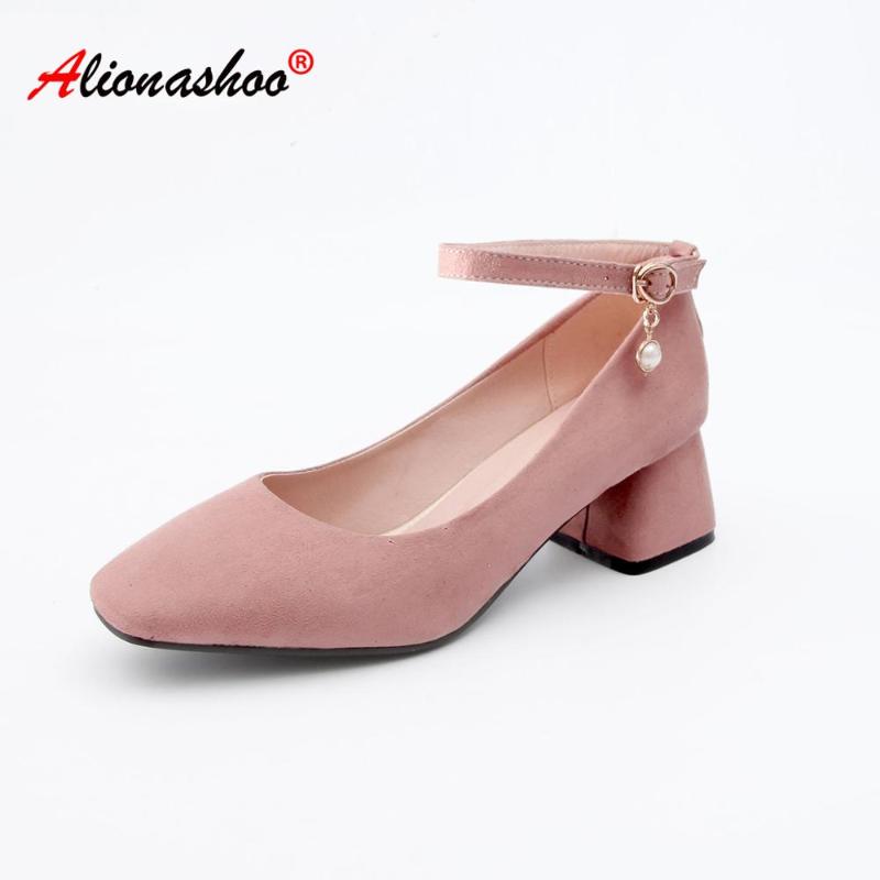 

Dress Shoes Plus Size 42 43 Mature Women Pumps Classic Flock Pearls Buckle High Heels Party Wedding, Black