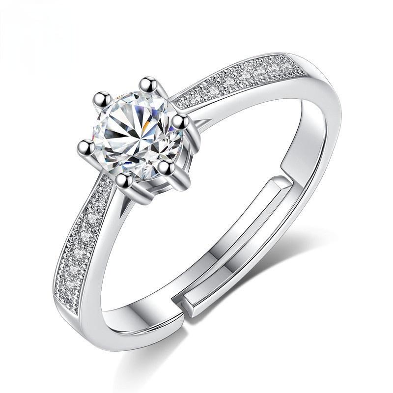 

Wedding Rings Adjustable For Women Delicate Retro Opening Ring Female Six-claw Round Zircon Lovers Fashion Body Jewelry Party Gift