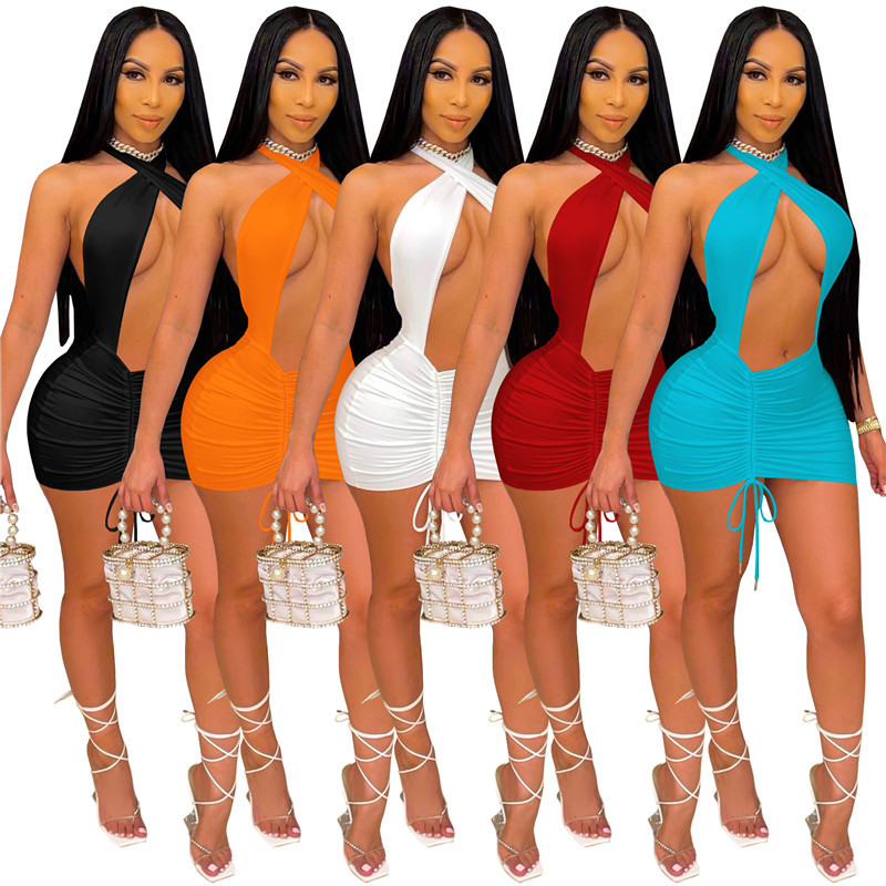 

wholesale womens dresses one piece set sexy halter mini dress casual skirt designer maxi high quality elegant luxury clubwear women clothes, Black;gray