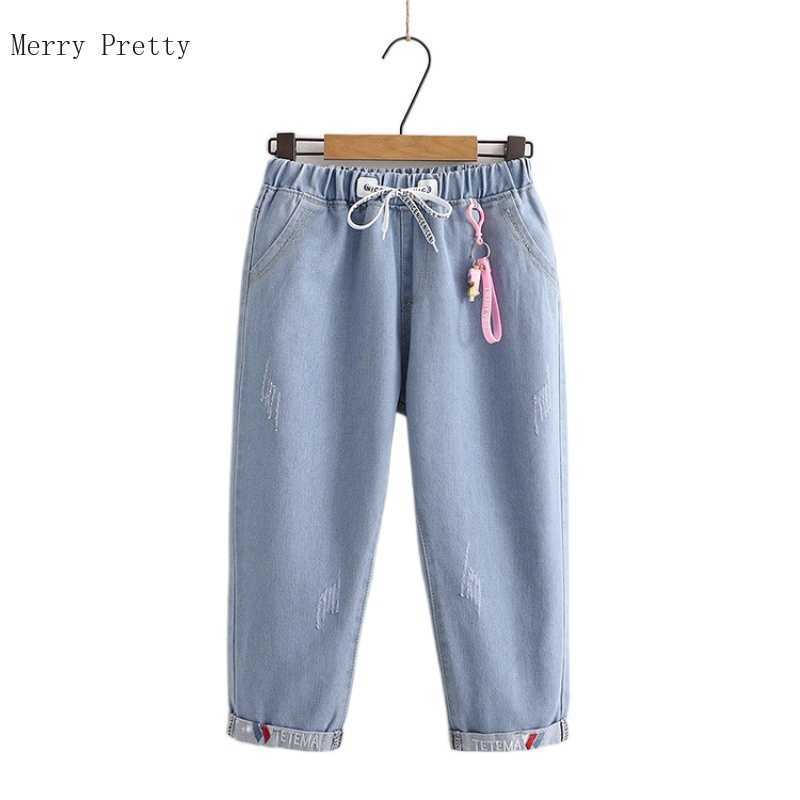 

Women Calf Length Denim Pants Summer Blue Solid Washed Casual Jeans Elastic Waist Ladies Basic Kawaii DecorationTrousers 210526, Sky blue