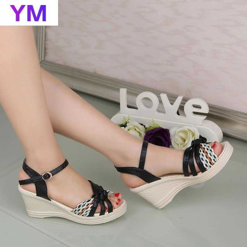 

2021 Summer Bohemian Wedge Sandals Women Sandals Casual Women Shoes Fashion Cork Woven Shoes Women Platform Sandals Ladies -41 Y0721, Blue