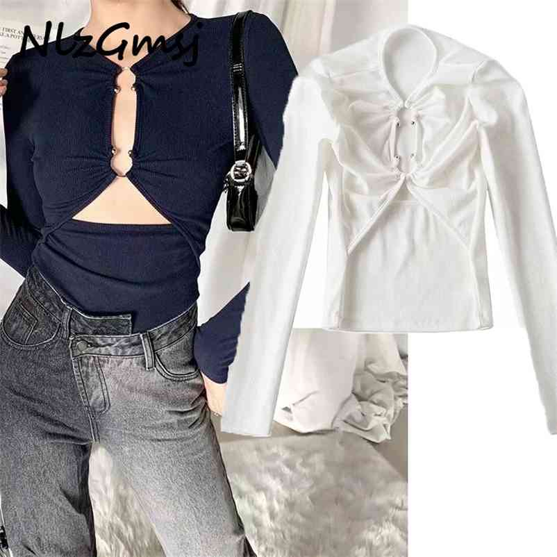 

Women T-Shirt Summer O-neck T-shirt women sexy Solid Hollow Out short top 04 210628, As picture