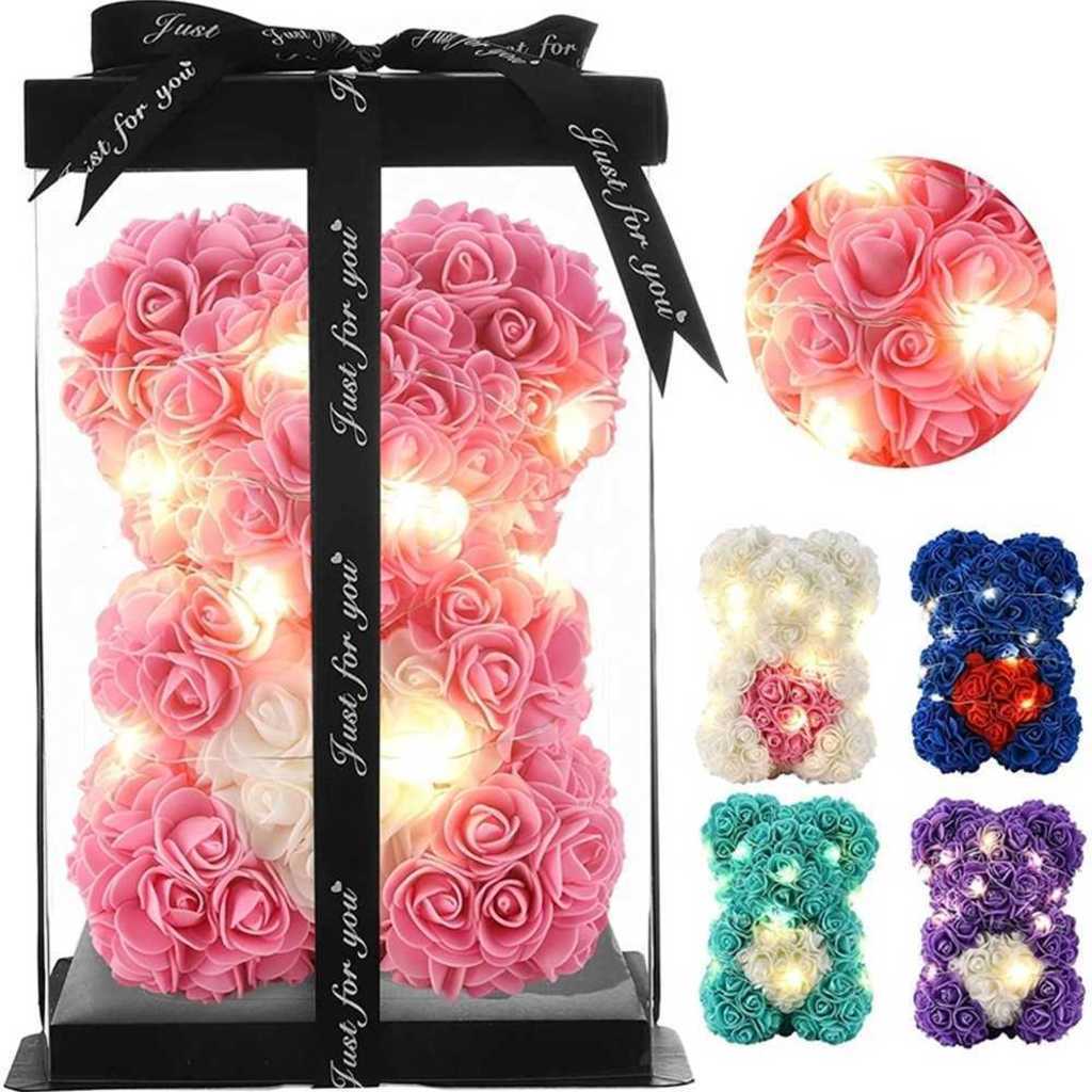 25CM 10'' LED Rose Bear Foam Flower Lovely Teddy Clear Box Packing Light Luminous Heart Girlfriend Wedding Birthday Valentine's Da-image-745287522