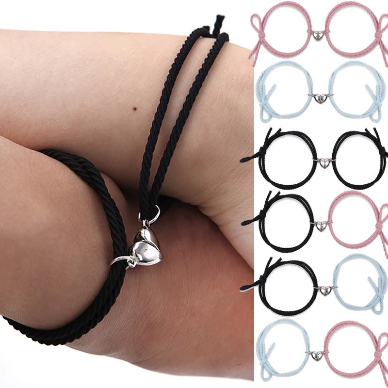 

Charm Bracelets 2pcs Magnetic Love Heart Pendant Couple For Lover Friend Braid Rope Simple Wristchain Bracelet Jewelry Gift