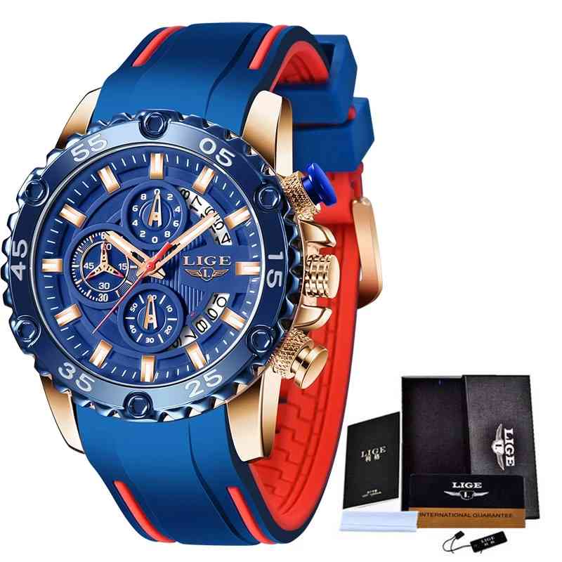 

LIGE Watch Men's Watches Waterproof Silicone Watches Quartz Watch VIP private link 210517, Rose gold blue