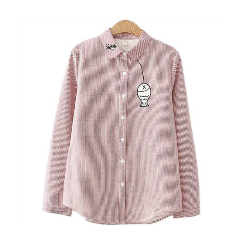 

MERRY PRETTY Women Plus Vlvet Thick Blouses Winter Long Sleeve Turndown Collar Shirts Harajuku Cartoon Embroidery Blusa 210526, Blue