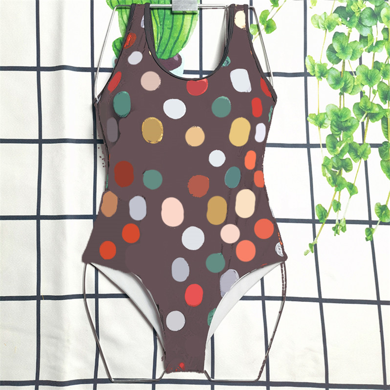 

Trendy Medal Letter Pattern Printed Swimwear One Piece Bathing Suit Vacation Swimming Wear Summer Beach Surfing, Brown