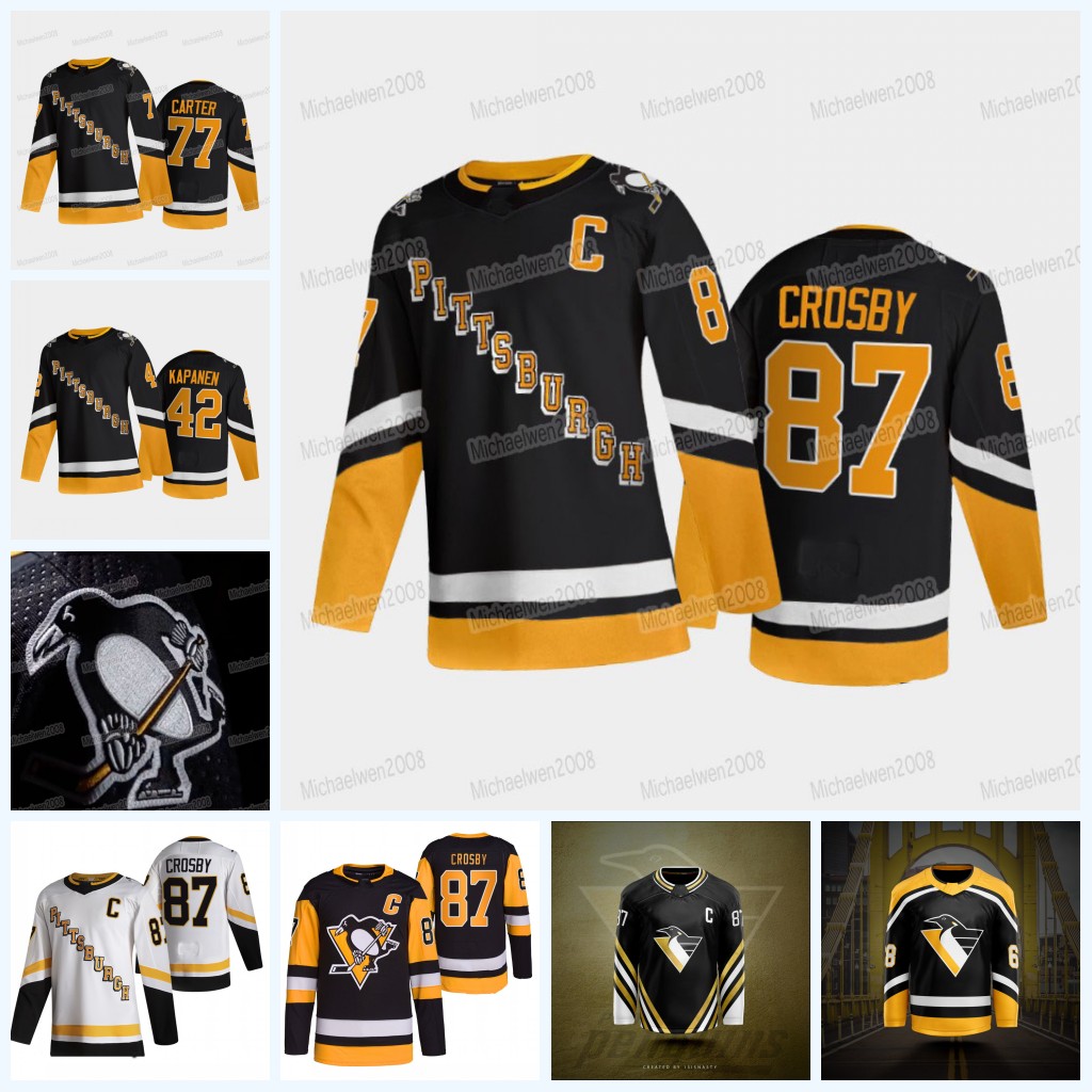 

Sidney Crosby Penguins 2021-22 Third Black Jersey Jake Guentzel Jeff Carter Kris Letang Teddy Blueger Tristan Jarry Bryan Rust Kasperi Kapanen DeSmith, Black;red