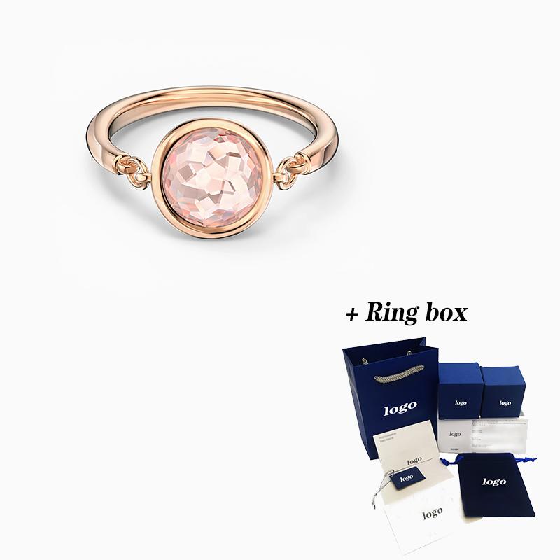 Cluster Rings Fashion SWA Jewelry TAHLIA Ring Rose Gold Elegant And Charming Round Ornament Crystal Female Engagement Gift-image-709789069
