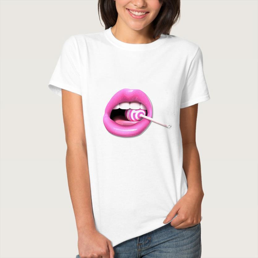 

lollipop in lip print mens t shirts men short sleeve o neck ladies summer fashion tee clothes, White;black