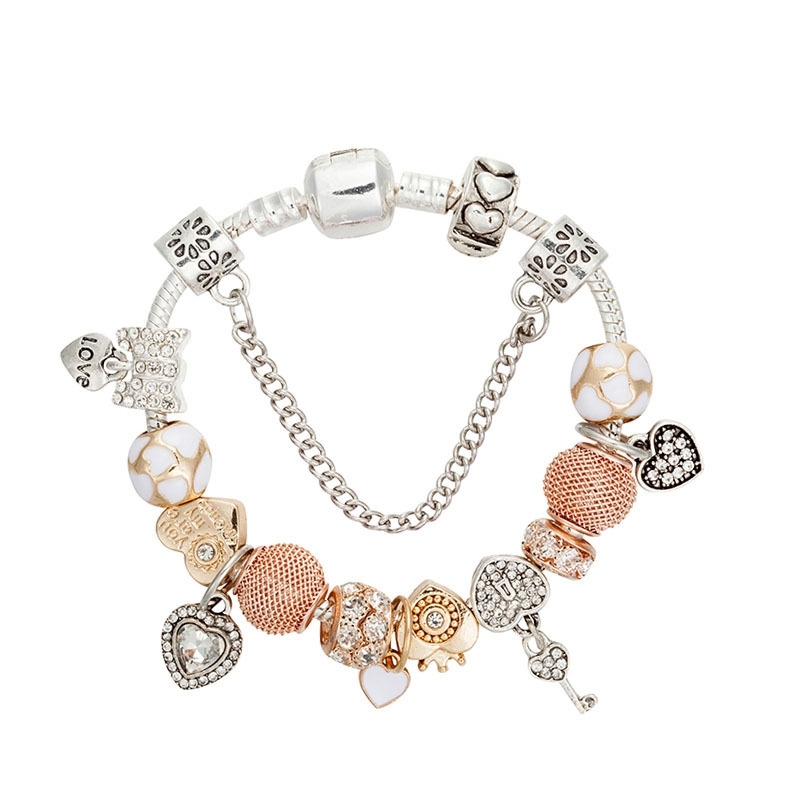 

Heart Pandora Fashion for Charm Platinum Pendant Bracelet DIY Beaded Pendant Lady Bracelet with Original Box7MIX, Golden;silver