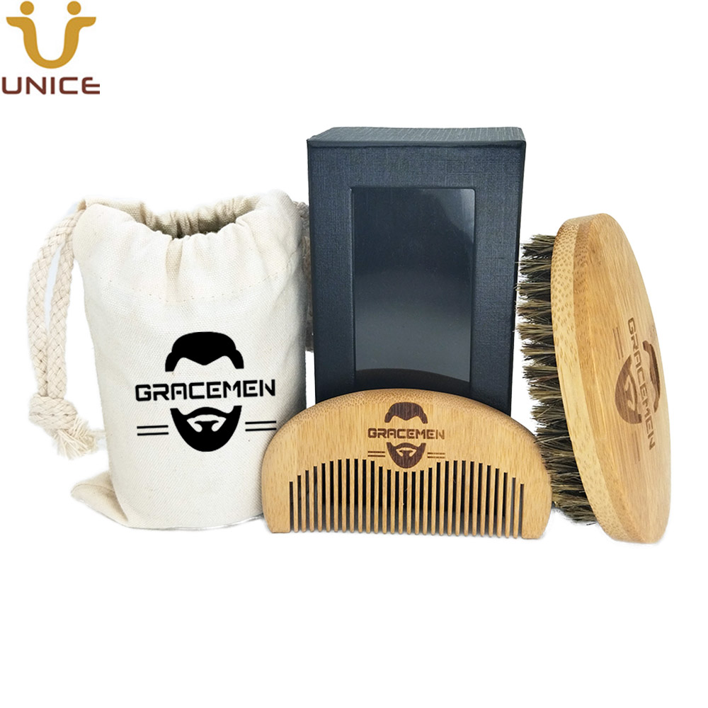 

MOQ 100 Units OEM Custom LOGO Bamboo Hair / Beard Kit with Bag & Box for Man Mustache Beards Hairs Eco-Friendly Brush and Comb Sets