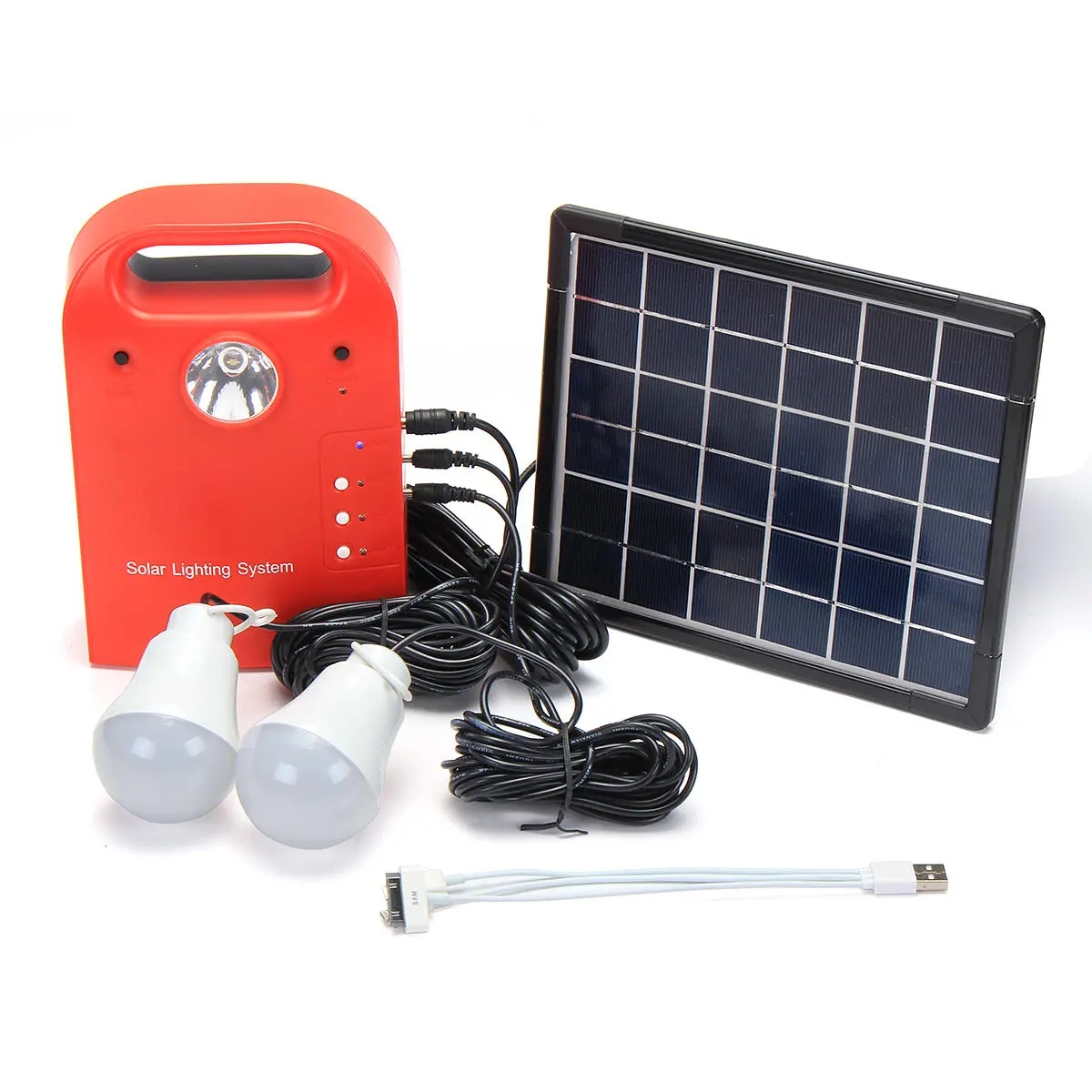 28Wh Portable Small DC Solar Panels Charging Generator Power Generation System With LED Bulb - Red-image-687760625