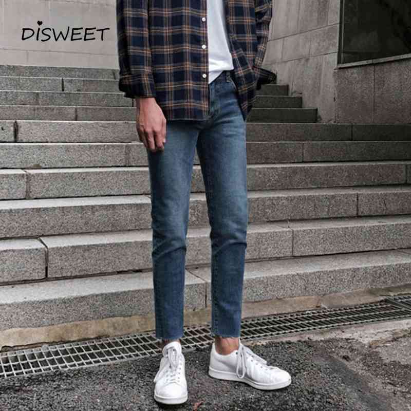 

jeans Autumn Solid Straight Korean Slim Mid-rise Jeans Men, Blue