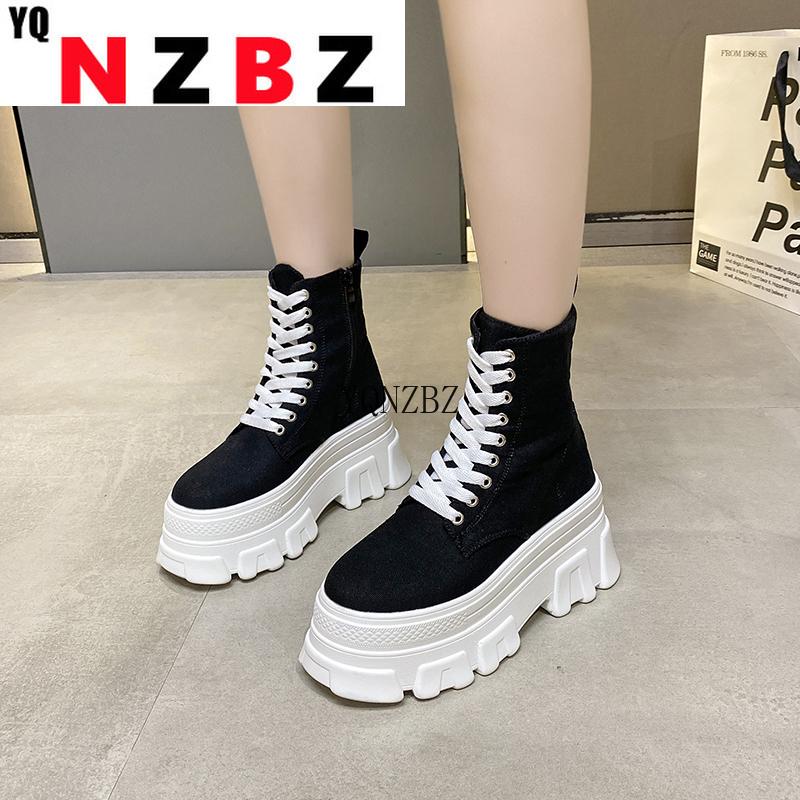 

Dress Shoes Platform Woman Pumps Fashion Leopard Round Toe Black 9cm Thick Bottom Heels Women Casual High Top Lace Up Canvas, Cows
