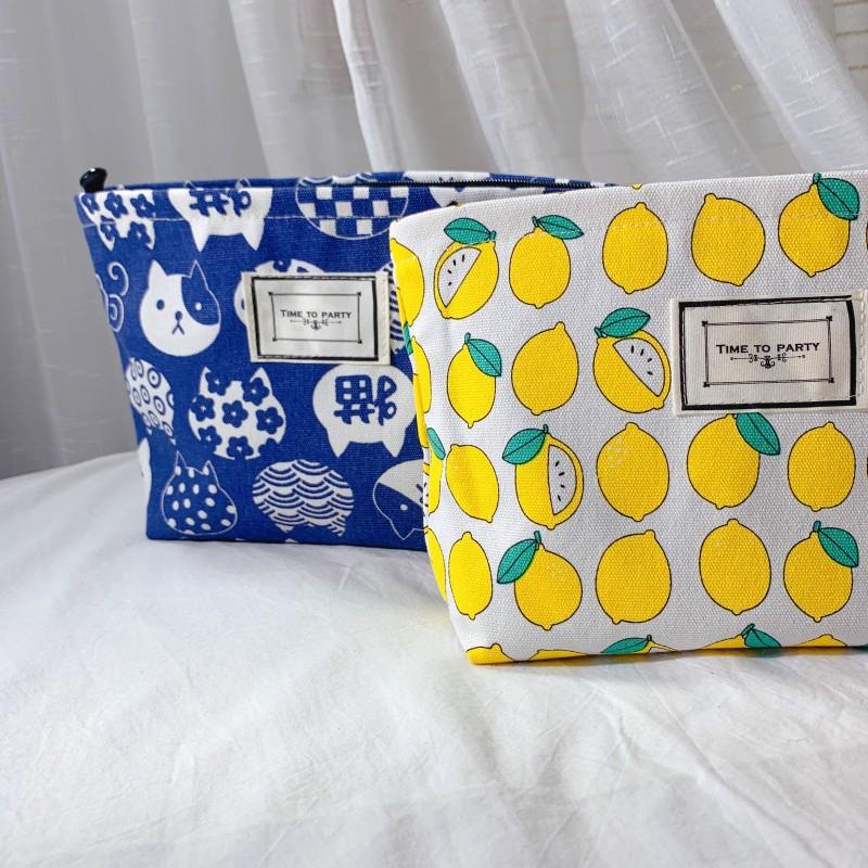 

Cosmetic Bags & Cases Women Bag Large Canvas Makeup Pouch Travel Toiletry Cartoon Print Beauty Case Necesserie Organizer Make Up Storage, Blue