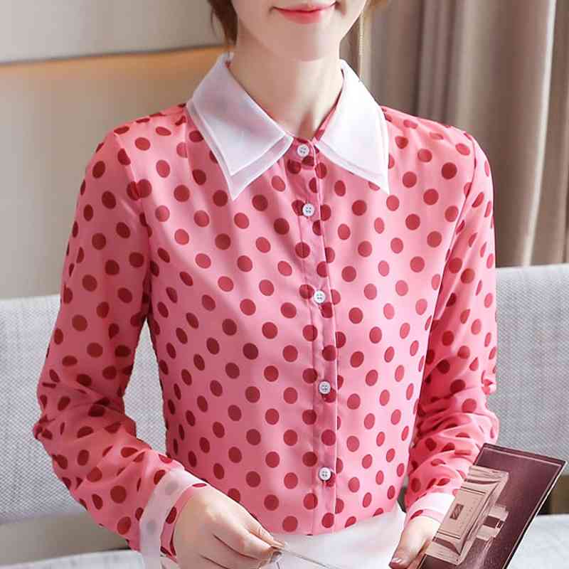 

Autumn Long Sleeve Blouse Women Blusas Mujer De Moda Turn Down Collar Dot Chiffon Blouse Shirt Women Blouses Blusa D636 210602