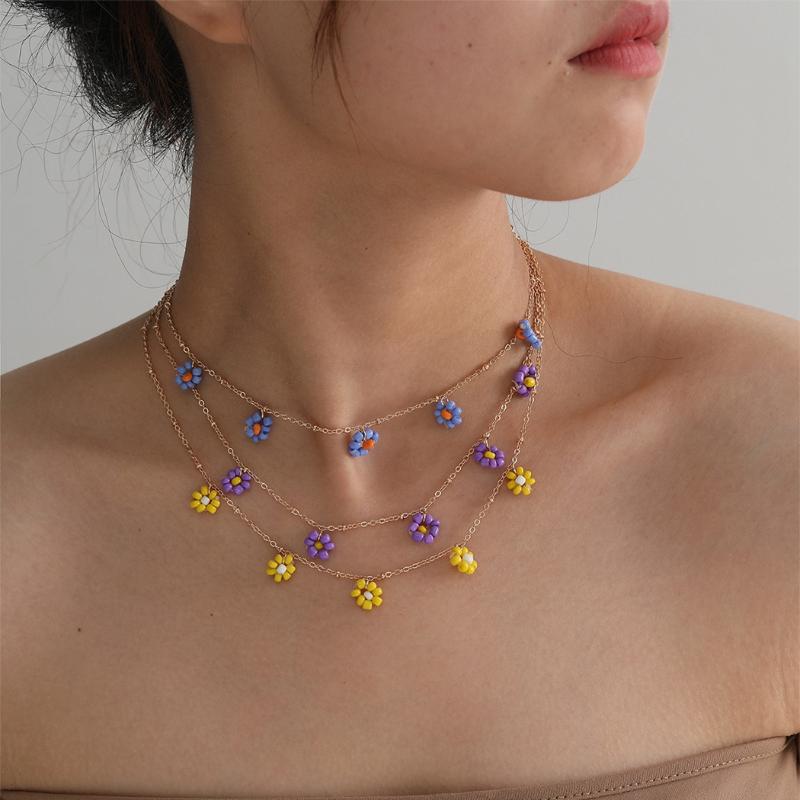 

Chokers Women Short Necklace Flower Ethnic Vintage Charm Choker Colorful Beads Weave Sweet Necklaces Collar
