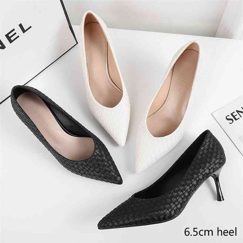 

Women Heels Shoes Pumps Sexy Small High Heel .5/6.5cm Pointed Toe Weave Pleated Office Ladies Career Work Elegant Heels 210520, 295-60-black