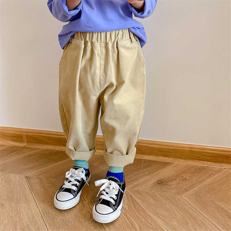 

Boys girls Fashion Cargo Pants spring autumn Korean 2 colors Straight kids casual all-match trousers 1-7Y 210615, Light coffee